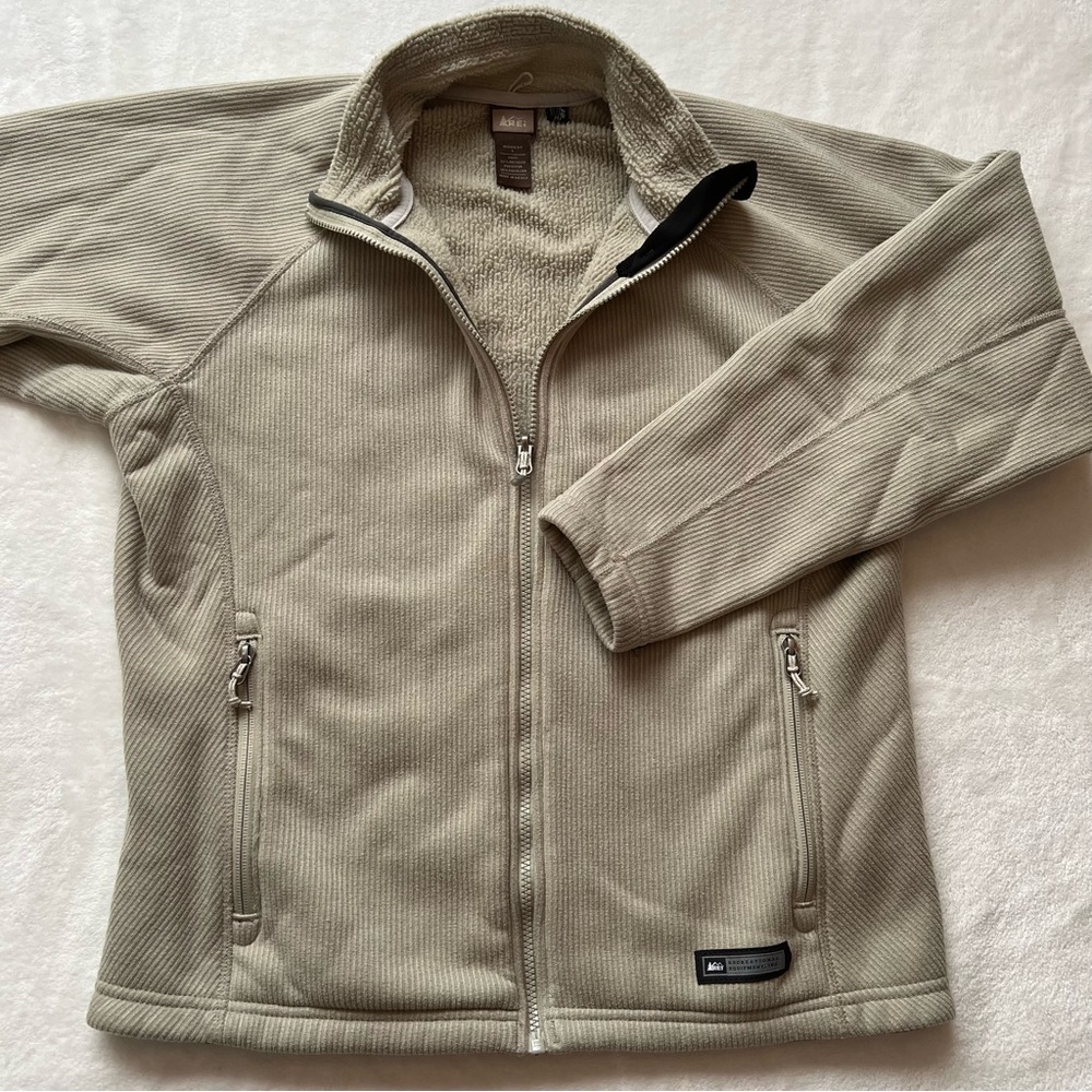 REI Women’s Jacket Tan Full Zip Fleece Sweater Mock Neck - Picture 5 of 8